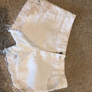 White Jean Shorts with Lace detail